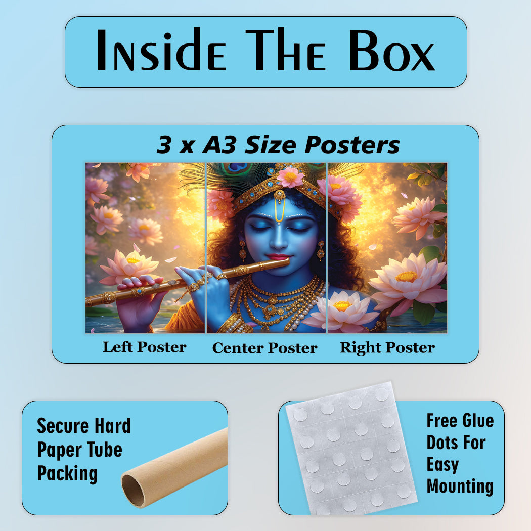 Lord Krishna | Devotional Art #03 | 3 Piece Set