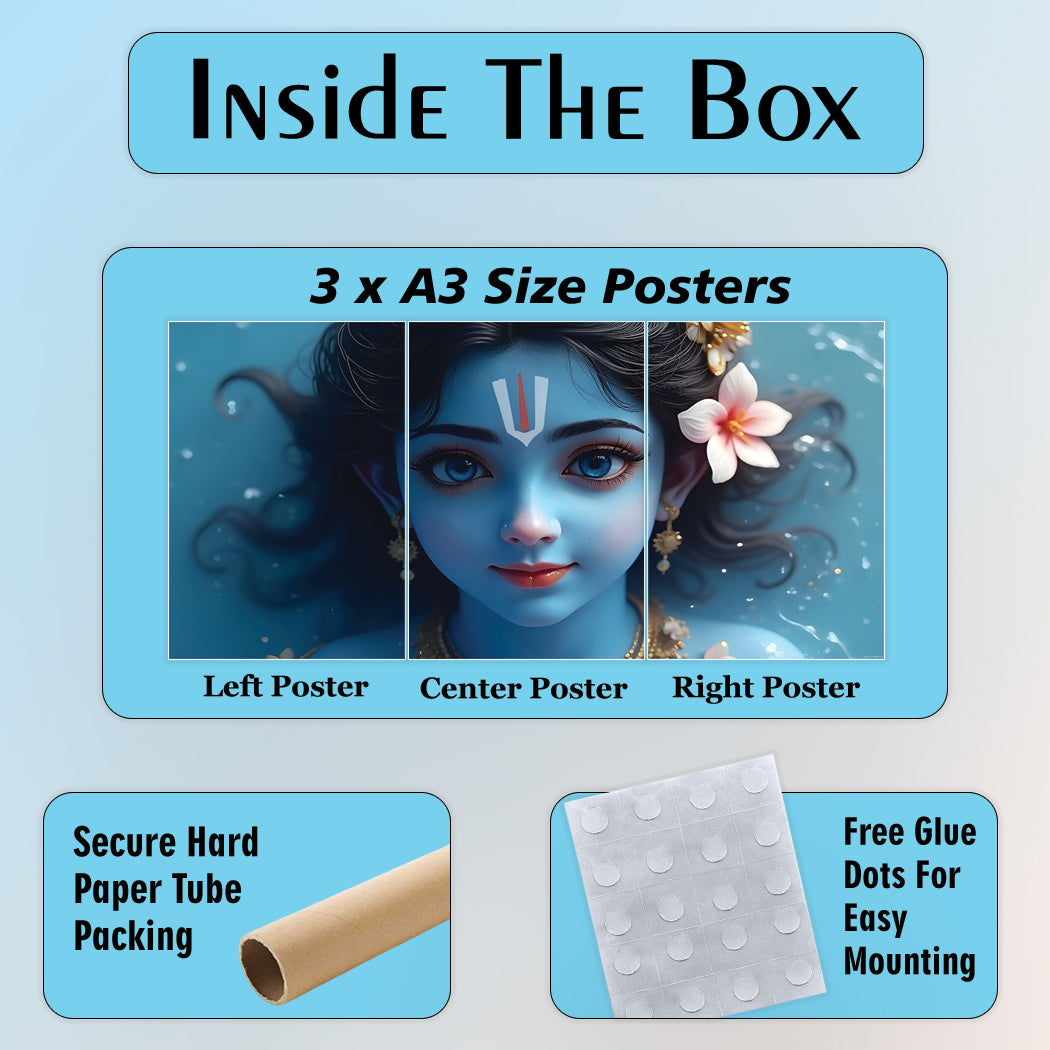 Lord Krishna | Devotional Art #04 | 3 Piece Set